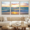 Golden Sunset Over Ocean Waves - Serene Coastal Triptych