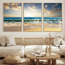 Golden Sunset Beach Triptych Canvas Wall Art for Living Room