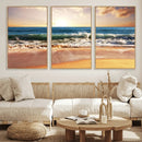 Sunset Beach Wall Art - 3-Panel Framed Canvas Print, Ready