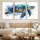 Turtle Wall Art Canvas Print, Framed Watercolor Turtle Art