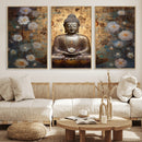 Golden Buddha Wall Art Canvas Print | Zen Meditation Floral