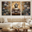 Golden Buddha Wall Art Canvas Print | Zen Meditation Floral