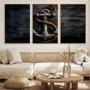 3 Panel Grunge Abstract Anchor Wall Art Canvas Print Set