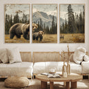 Rustic Grizzly 399 Bear Family Wall Art Canvas Print