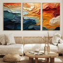 Blue Orange Abstract Wave Wall Art Canvas Print, Framed Blue