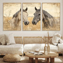 Chines Ink Style Grunge Horses Wall Art Canvas Print