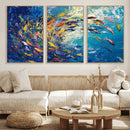 Colorful Swirling Fish School Wall Art Canvas Print |