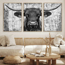 Abstract Longhorn Bull Wall Art Canvas Print - Rustic Texas