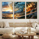 Ocean Wave at Sunset Canvas Wall Art – Vibrant Coastal Beach