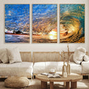 Ocean Wave at Sunset Canvas Wall Art – Vibrant Coastal Beach