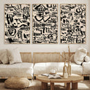 Abstract Love and Chaos Canvas Print, Black Symbols on Beige