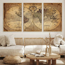 Vintage World Map Wall Art Canvas – Antique Style Push Pin