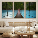 Suspension Bridge Over River Canvas Art | 3-Panel Nature by MyGreatCanvas | Canvas Wall Art Prints | Photo Prints & Wall Decor