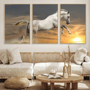Large Wall Art Canvas Print – White Jumping Horse Sunset