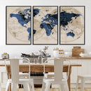 Vintage Blue World Map Canvas Wall Art – Antique Style