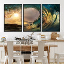 Golden Wave Sunset Canvas Print – Large Coastal Wall Art for