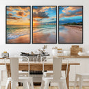 Sunset Beach Canvas Wall Art – Tropical Triptych Seascape