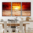 Red Sunset Ocean Beach Canvas Wall Art Beach Canvas, Coastal