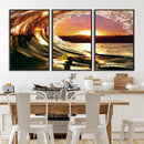 Golden Wave Sunset Triptych Canvas Art, Giclee Canvas Print