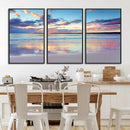 Tranquil Pastel Sunset Beach Triptych Canvas Art, Soothing