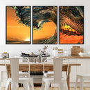 Surf Wave Sunset Canvas Wall Art Print, 3-Panel Ocean