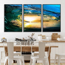 Ocean Wave at Sunset Canvas Art, Large Wall Print of Vibrant