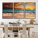 Golden Sunset Beach Canvas Wall Art – Triptych Seascape