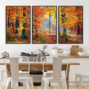 Autumn Red Forest Triptych Canvas Wall Art Print, Forest