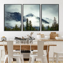 Mountain Mist Canvas Wall Art Print | 3-Panel Foggy Forest