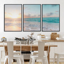 Tranquil Ocean Beach Sunset Canvas Wall Art | 3-Panel