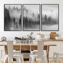Foggy Misty Forest Canvas Wall Art – Black and White
