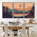 Modern Boho Sunset Canvas Print, Mountain Landscape Triptych