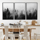 Foggy Black and White Forest Canvas Wall Art, 3 Panel Misty