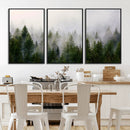Misty Pine Forest Wall Art Canvas Print | 3 Panel Green
