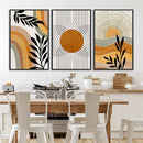 Modern Boho Sun and Leaf Abstract Art – 3-Panel Giclée
