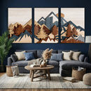 Woodland Mountain Landscape Triptych, Giclee Canvas Art for