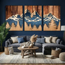Rustic Wood Style Mountain Wall Art, Nature Forest Canvas