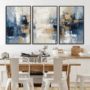 Modern Abstract Canvas Wall Art in Blue and Gold Tones |