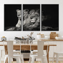 Lion Couple Wall Art Canvas Print – Elegant Black and White