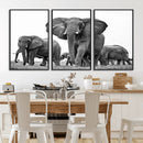 Black White Elephant Family Wall Art Canvas Print