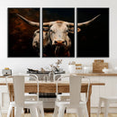 Texas Longhorn Wall Art | 3-Panel Large Texas Longhorn