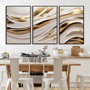 Gold and White Abstract Wave Canvas – Elegant Flowing Design