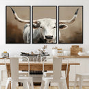 White Longhorn Bull Wall Art Canvas Print – Framed and Ready