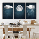 3 Piece Indigo Cloud Wall Art, Thunderstorm Moon Cloud by MyGreatCanvas | Canvas Wall Art Prints | Photo Prints & Wall Decor