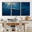 Whale under Ocean Wall Art Canvas Print