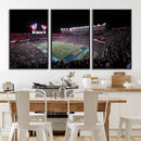 Ben Hill Griffin Stadium Night Game Triple Canvas Wall Art -