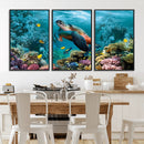 Sea Turtle and Coral Reef Triptych Wall Art – Vibrant