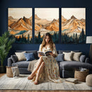 Rustic Wood Mountain Wall Art Print | Triptych Giclee Print