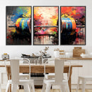 Weightlifting Barbell Art Triptych, Bold Abstract Fitness