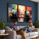Weightlifting Barbell Art Triptych, Bold Abstract Fitness